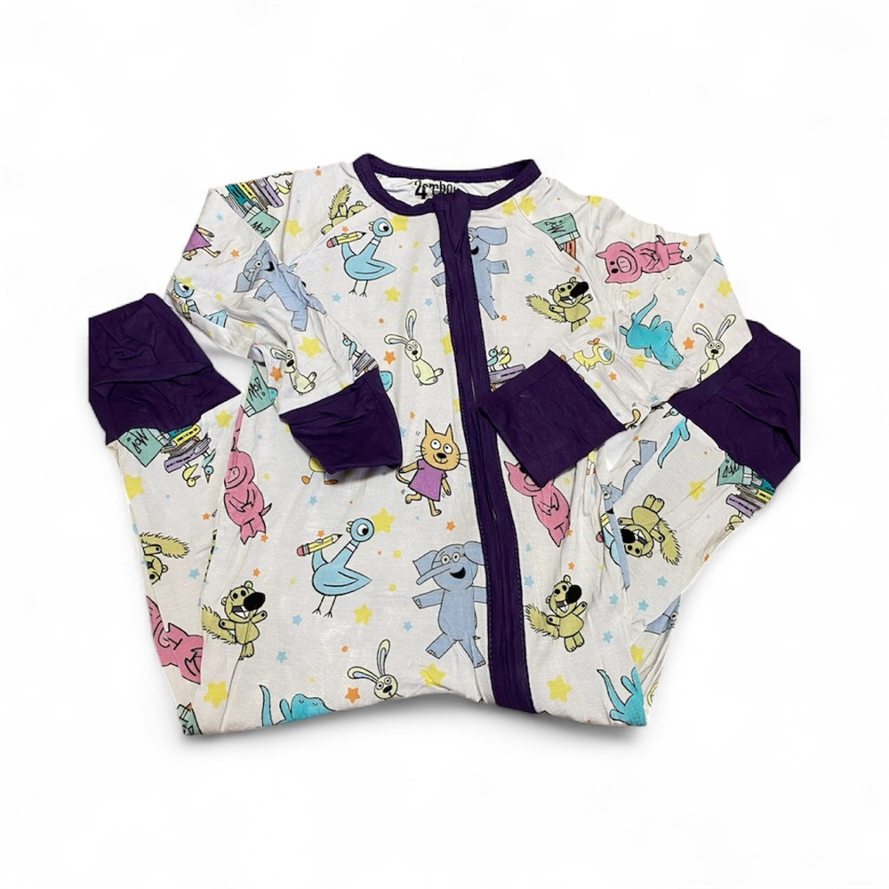 Playful The pigeon Kids Pajama Set with Purple Accents